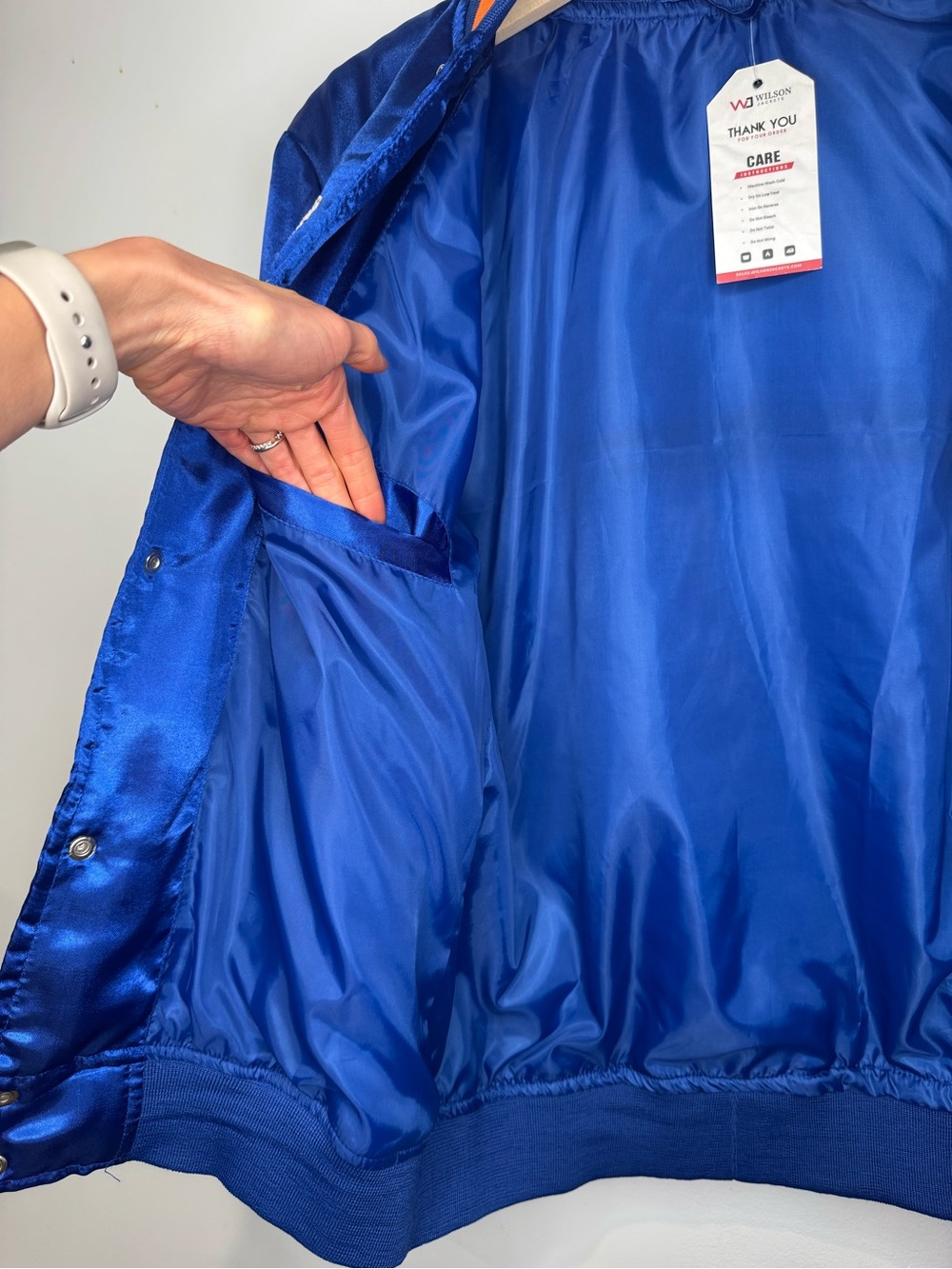 NWT Men’s Wilson NEW YORK NBA Starter Satin Varsity Bomber Jacket Blue Orange L - Picture 12 of 16